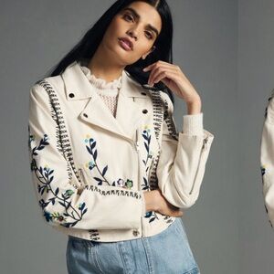 Anthropologie Cream Floral Embroidered  Jacket
